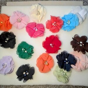 20 Pairs Colorful Fabric Flower Hair Tie For Baby Girl
